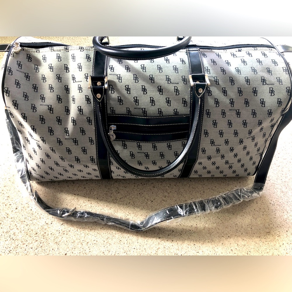 B Brentano Monogram Travel Duffle Weekender Bag with Carry Handles & Strap NWOT